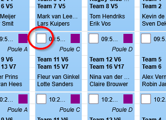 Checkboxes for selecting match sheets