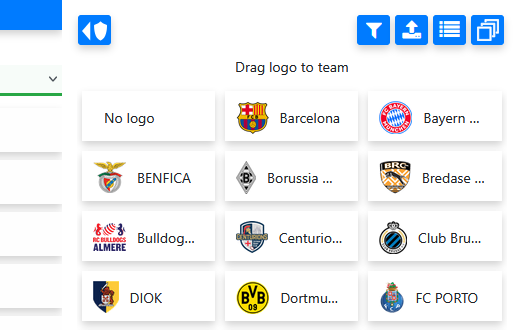 Drag logos from the active selection to teams