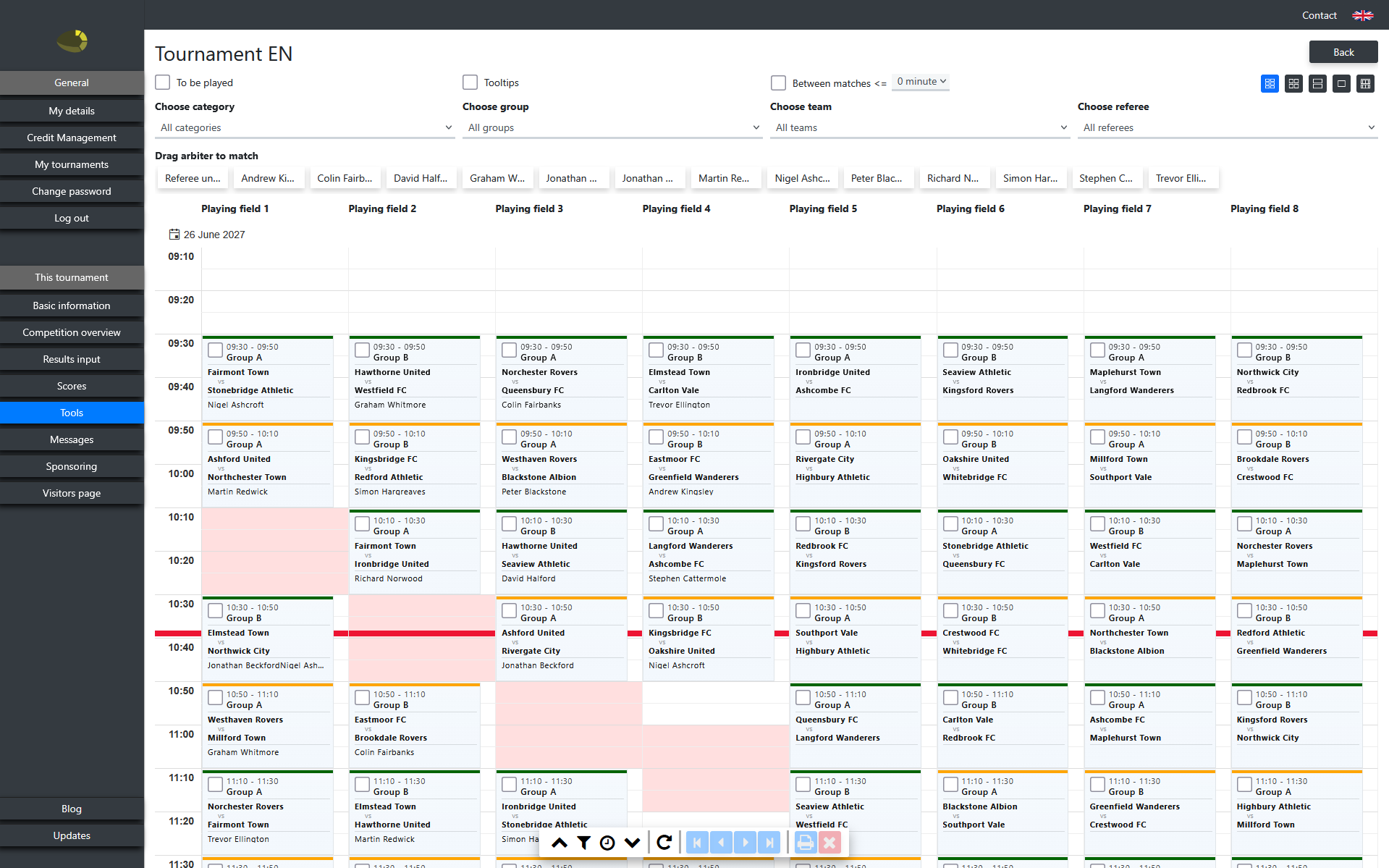 minturnering.info match planning with multiple fields and referees